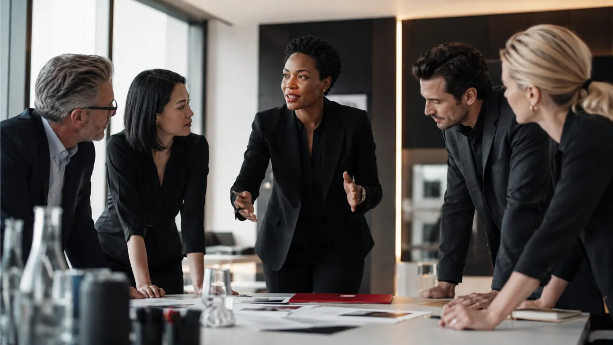 Black woman executive leading a corporate strategy meeting