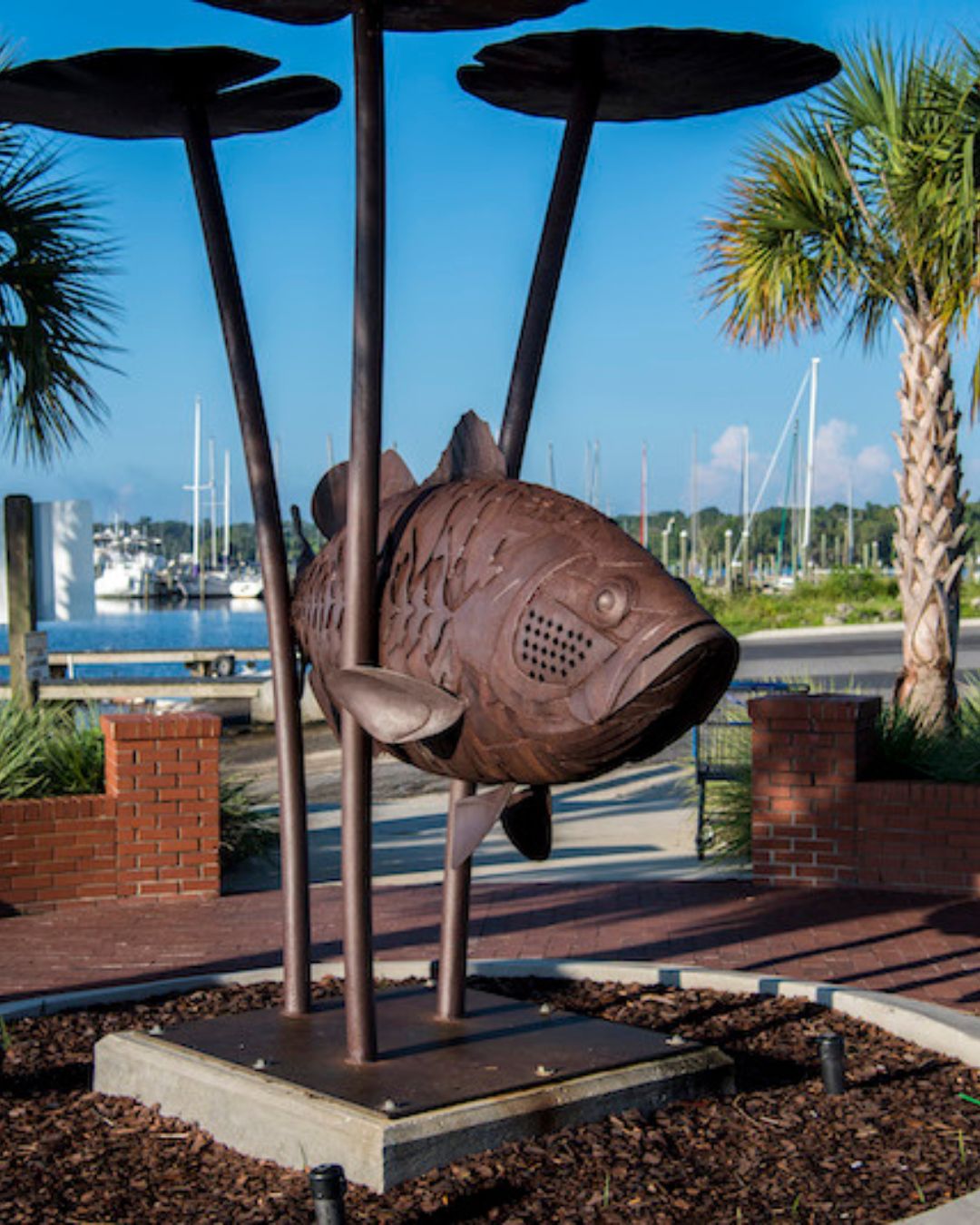 The iconic bass sculpture at Palatka’s Riverfront Park, a well-known Putnam County landmark featured on the Putnam Locals business directory.