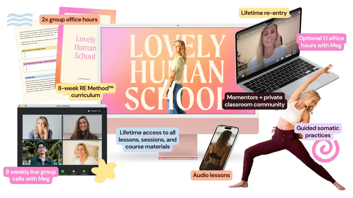 visual mock up for what's included in Lovely Human School