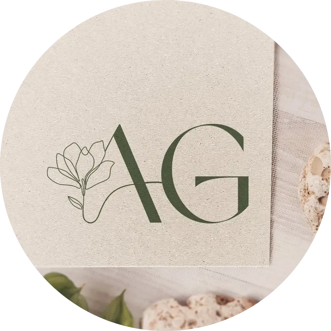 Elegant logo with minimalist floral illustration in green typography on natural textured paper, designed by La Vida Design.