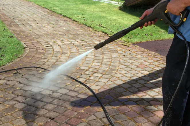 power washing a brick walk way