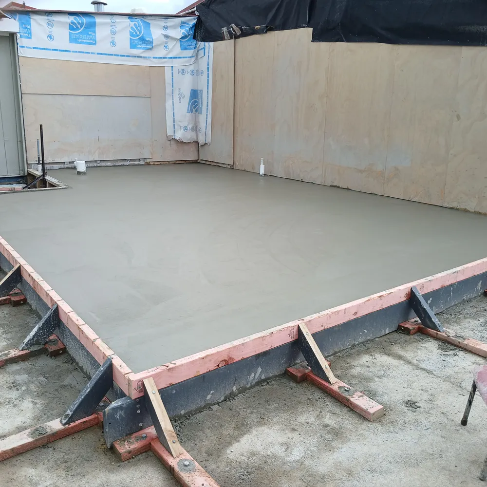 Concrete house foundation slab ready for construction