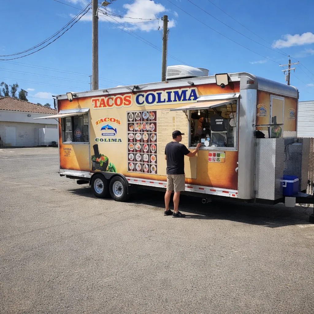 Colorful Mexican dishes from Tacos Colima on a rustic table.