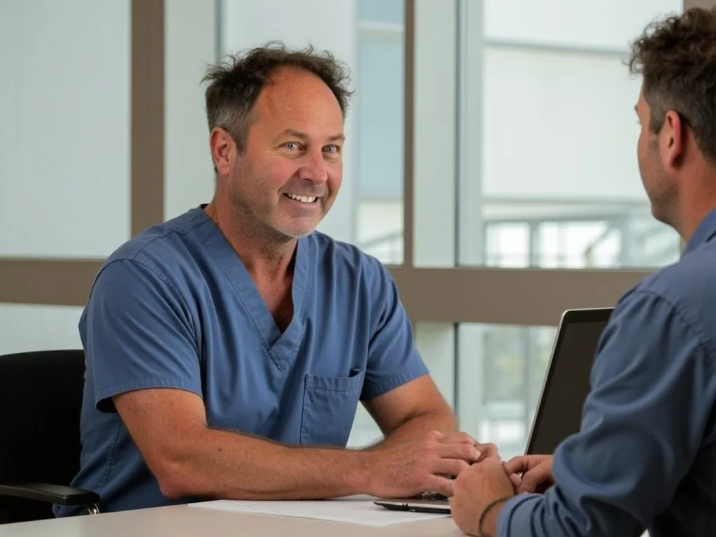 Man in gym wearing grey t-shirt looking at camera