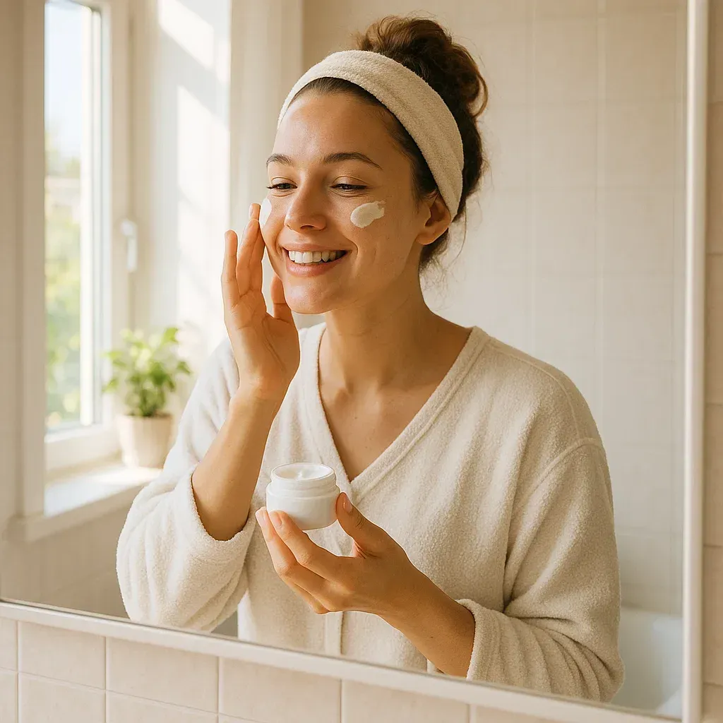 woman enjoying her skincare