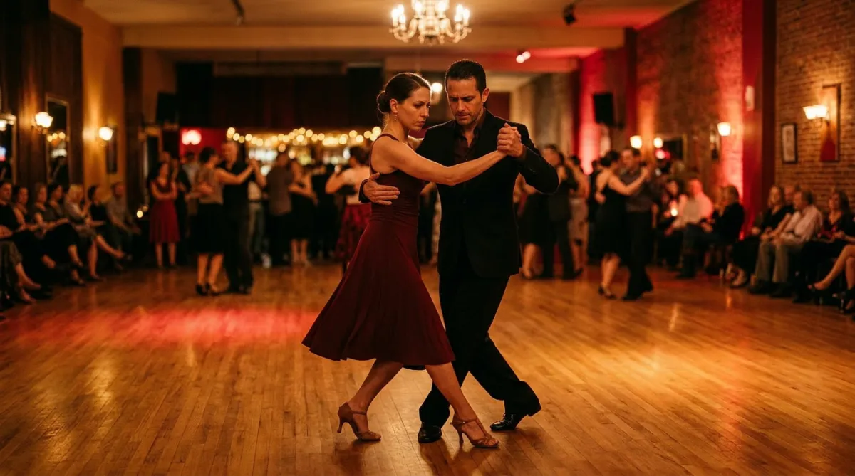 a couple dancing argentine tango