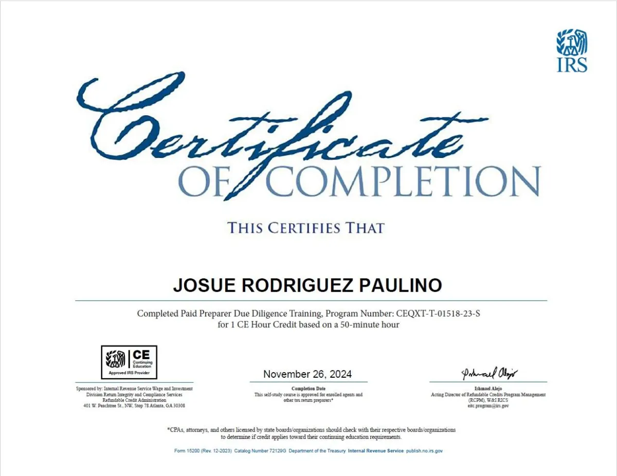 IRS 2025 Certificate of Completion