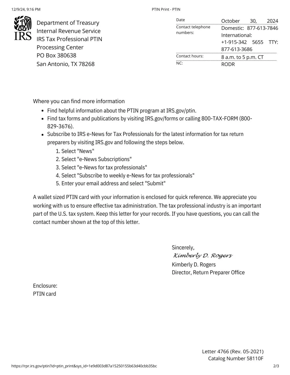 Jackee Toomer PTIN Validation