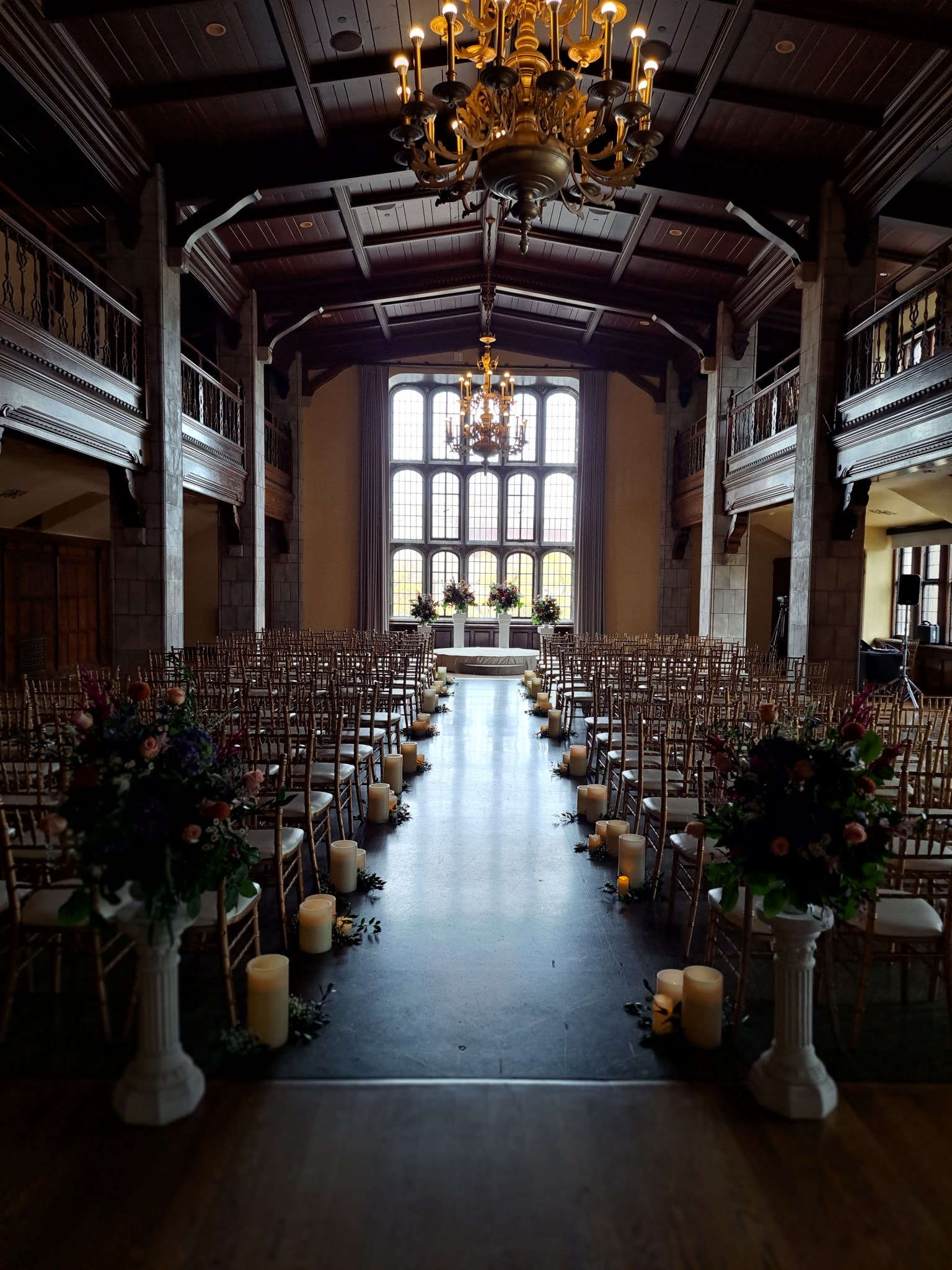 Wedding ceremony flowers at Cleveland venue