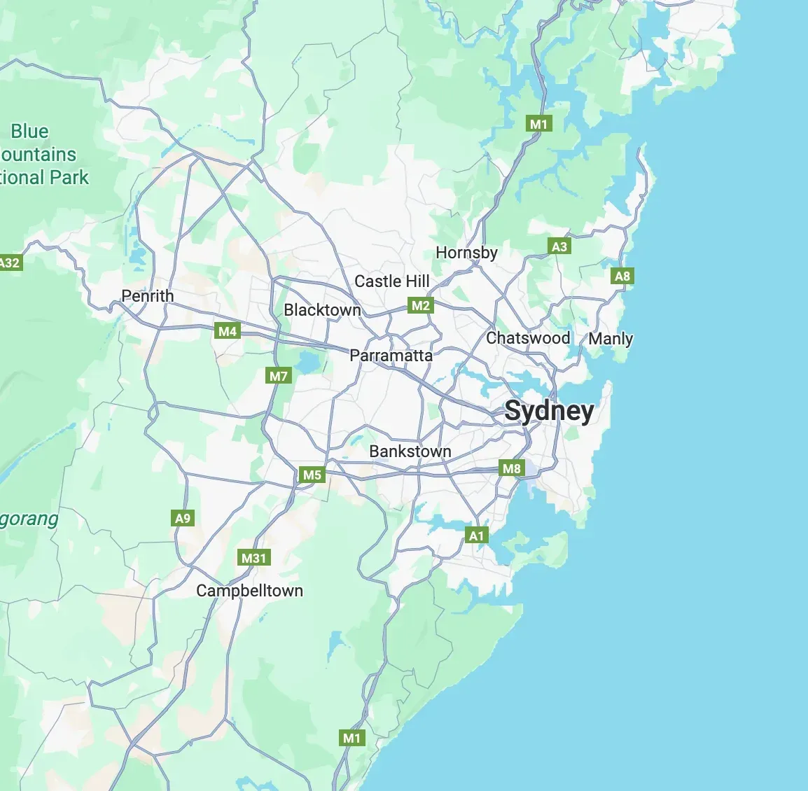 Map of Greater Sydney showing service areas covered by Mould Busters Australia
