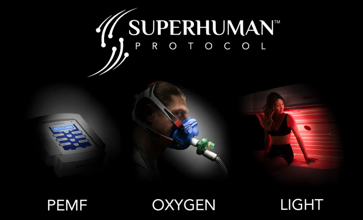 Superhuman Protocol recovery services with PEMF, oxygen, and light therapy