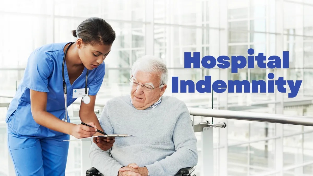 Educational guide explaining hospital indemnity insurance, how it pays cash benefits during hospital stays, and how it helps cover Medicare deductibles and daily copays.