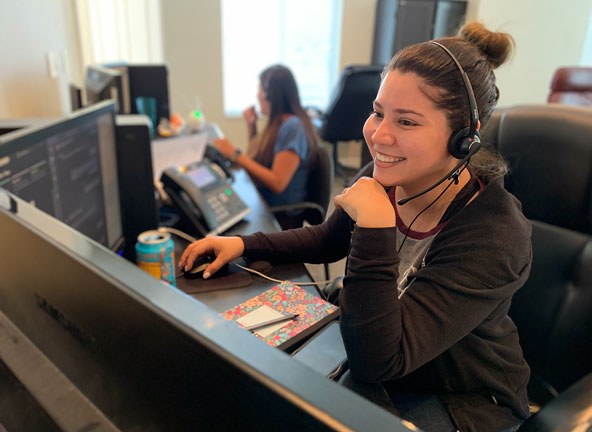 Woman working in a call center