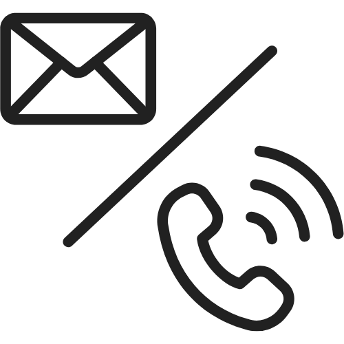 Email and texting/calling icons divided y a diagonal line