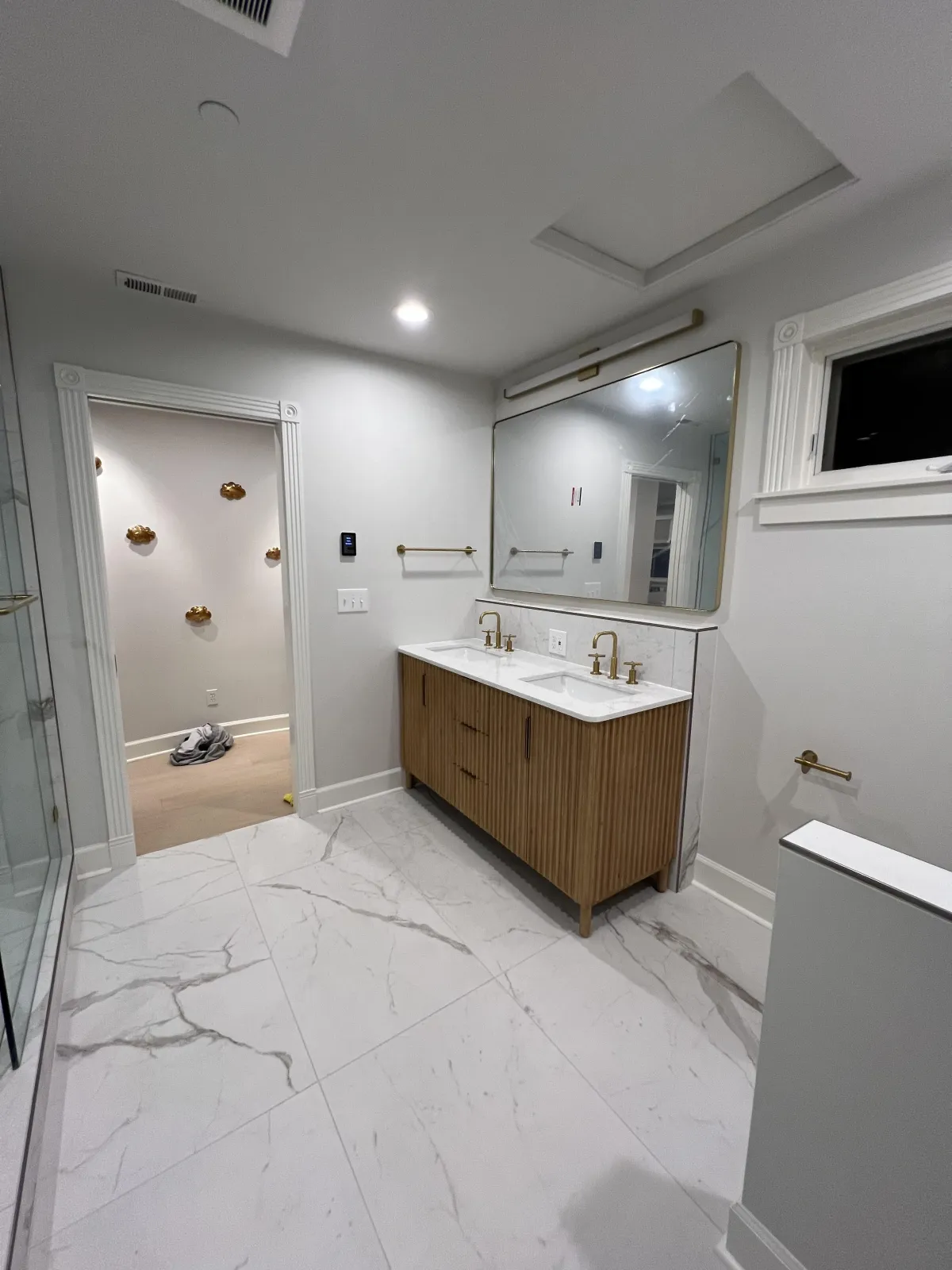 Modern white and wood bathroom remodel in Seattle