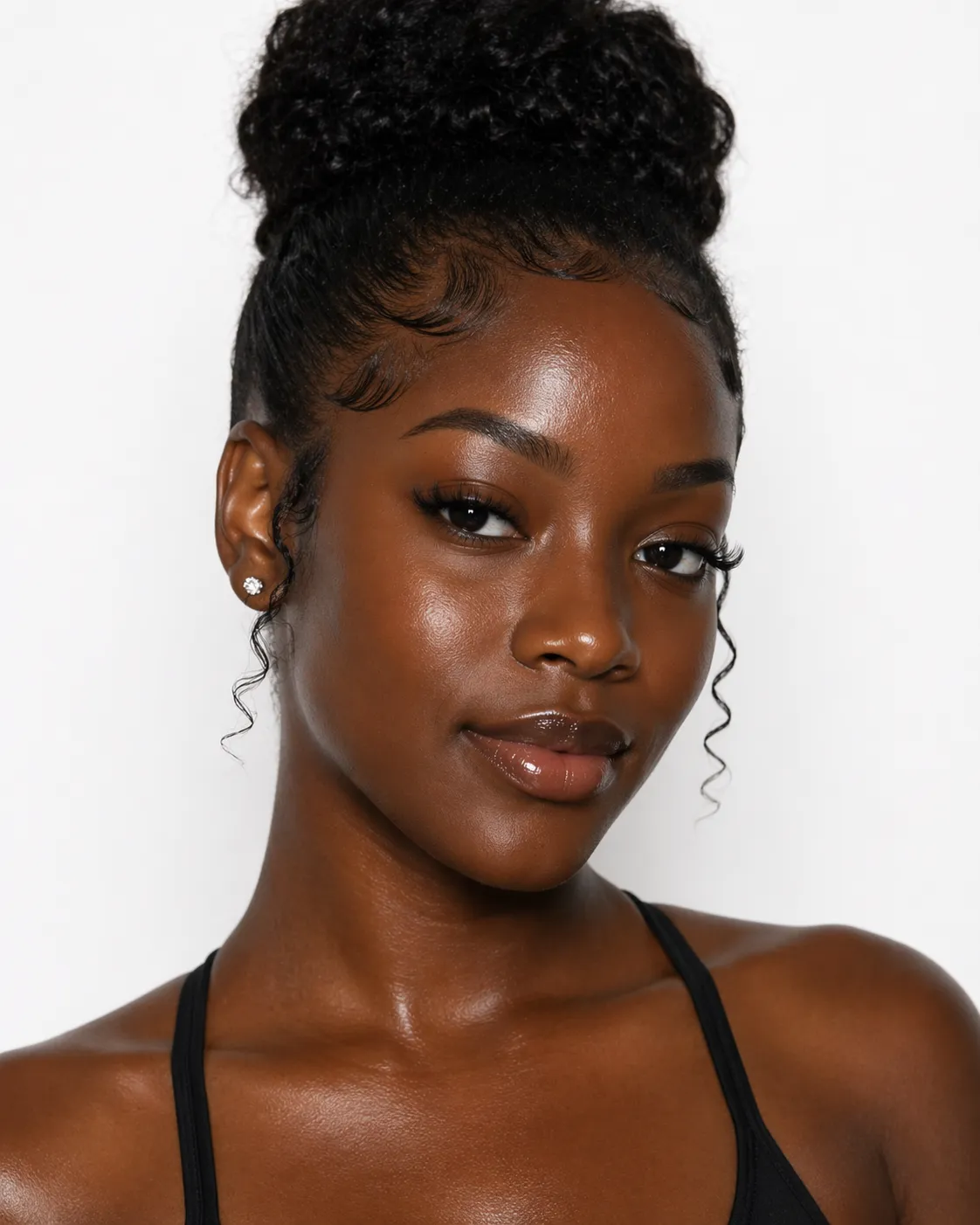 Brown skin Fitzpatrick VI African American woman with clear glowing skin, radiant complexion, healthy smooth face, skincare beauty portrait on white background