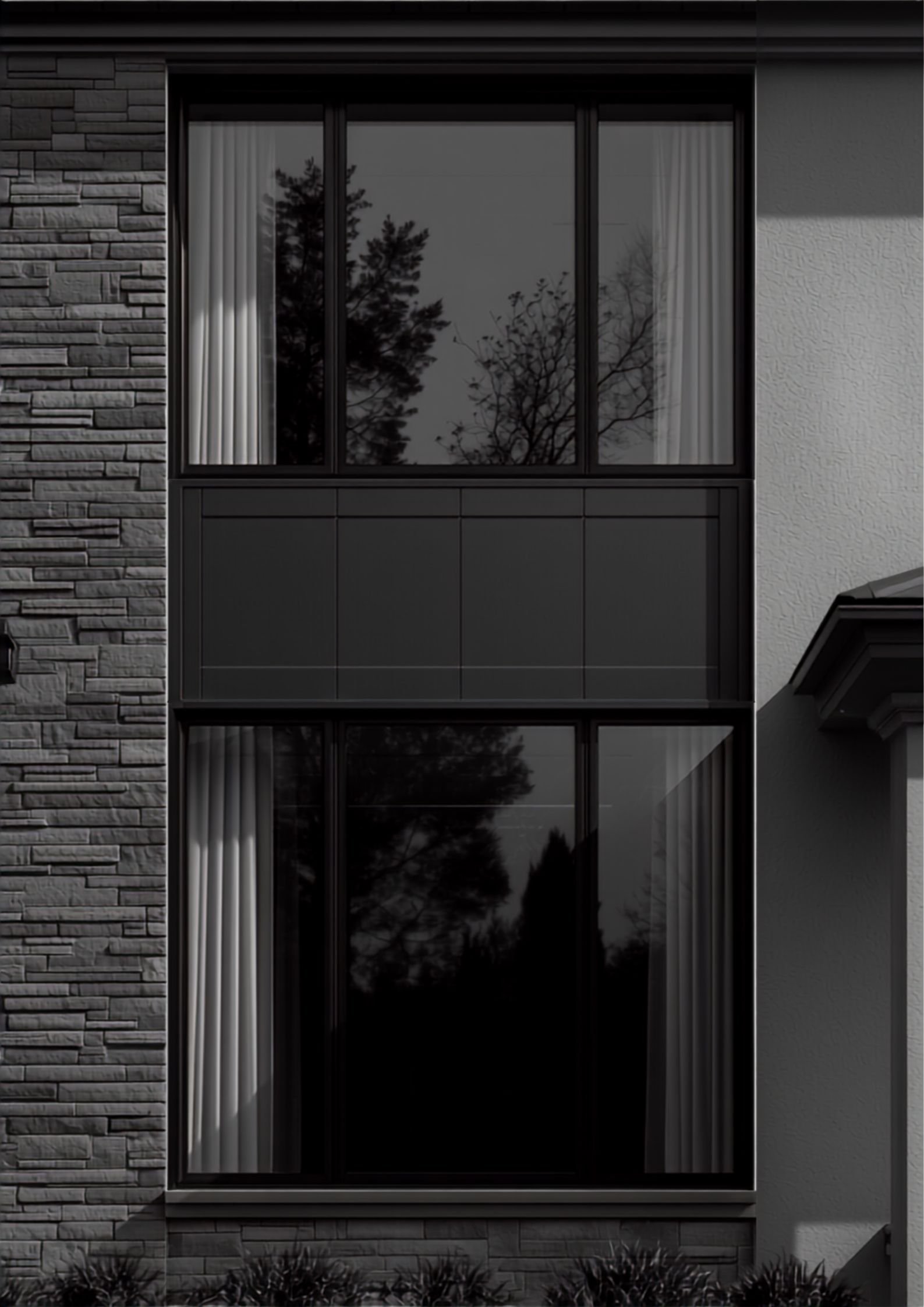 Professional contractor team on a jobsite in high-contrast black and white