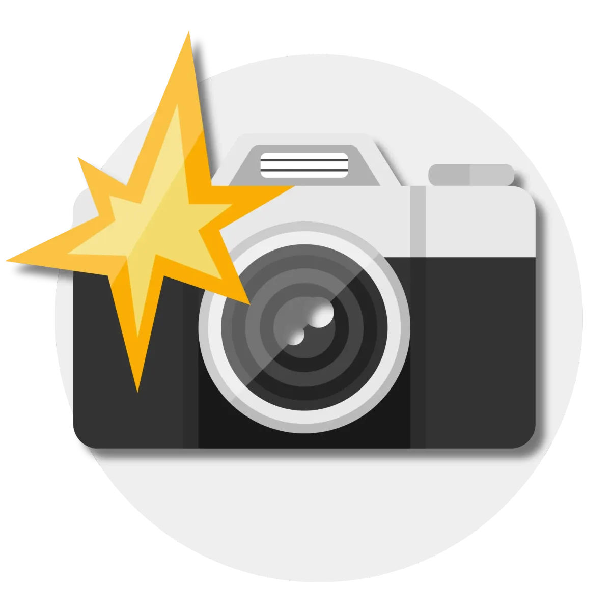 Camera with flash icon representing Creativo Marketing's in-person content photography visit