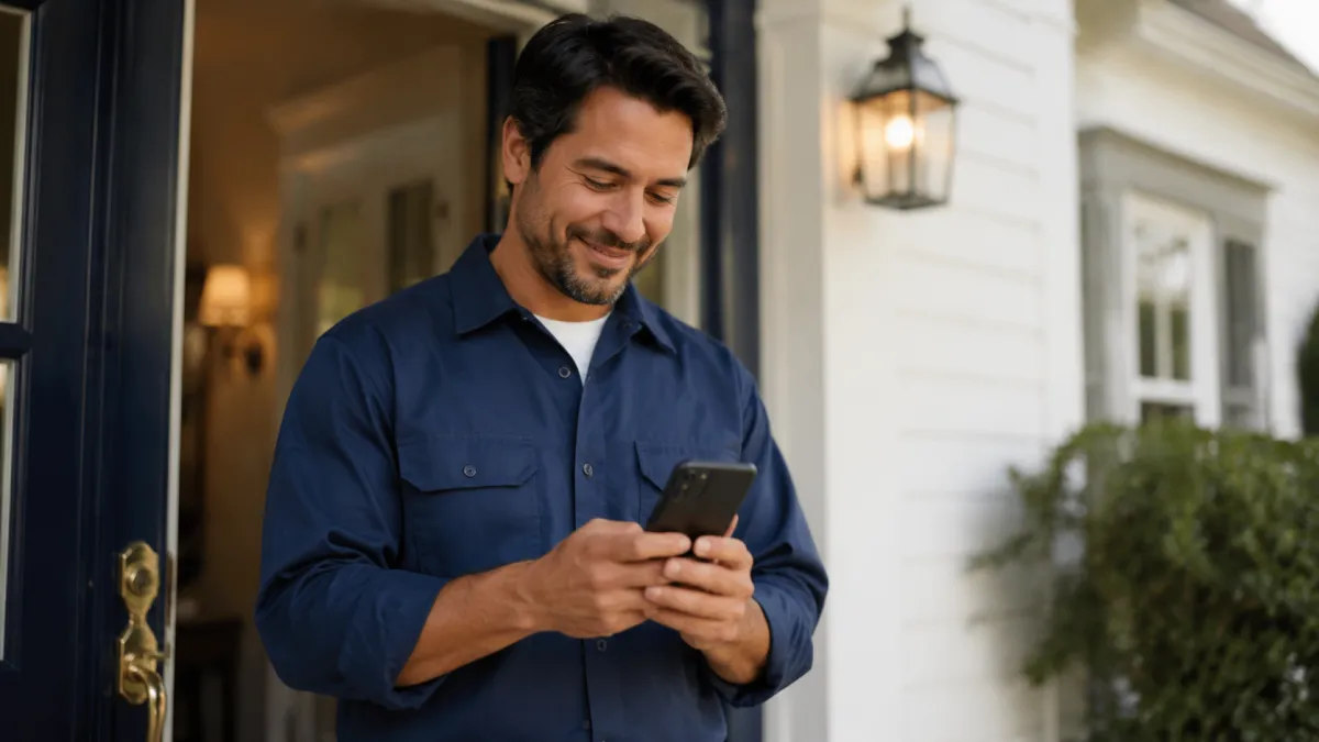 Service business owner sending a concise and respectful Google review request by SMS.