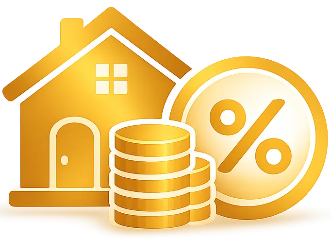 hypoteka financovani bydleni zlaty ikonovy symbol dum mince procento