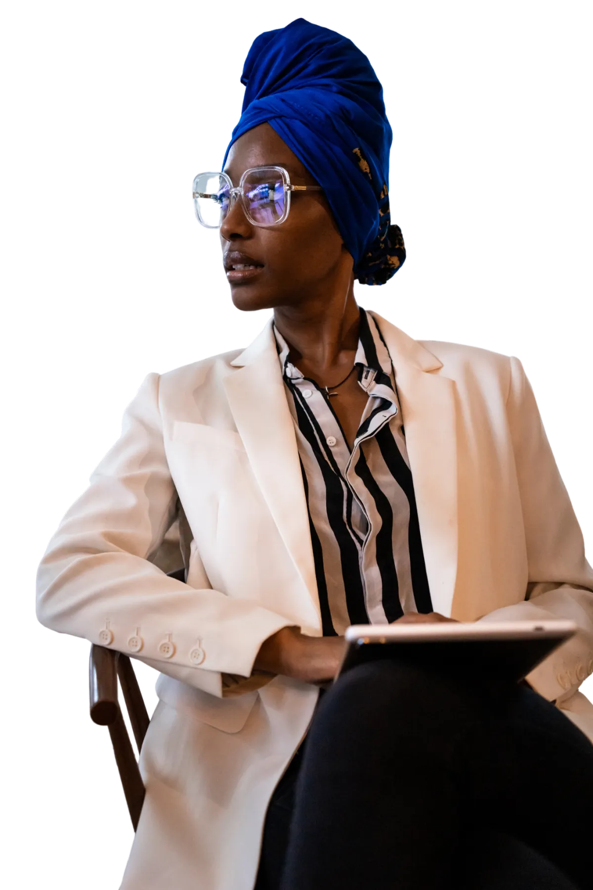 Portrait of a mid-career clinician smiling, three-quarter view, soft natural light.