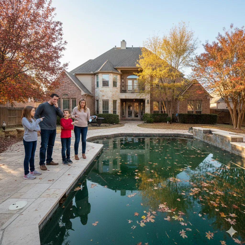 family looking at dirty pool in north dallas tx