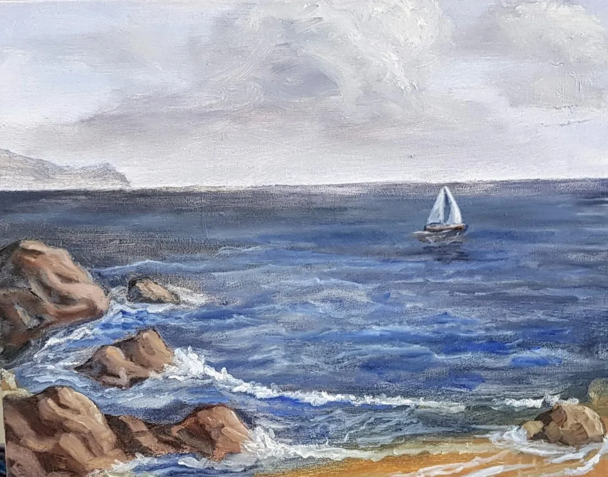 oil painting of a stormy seascape with a sail boat