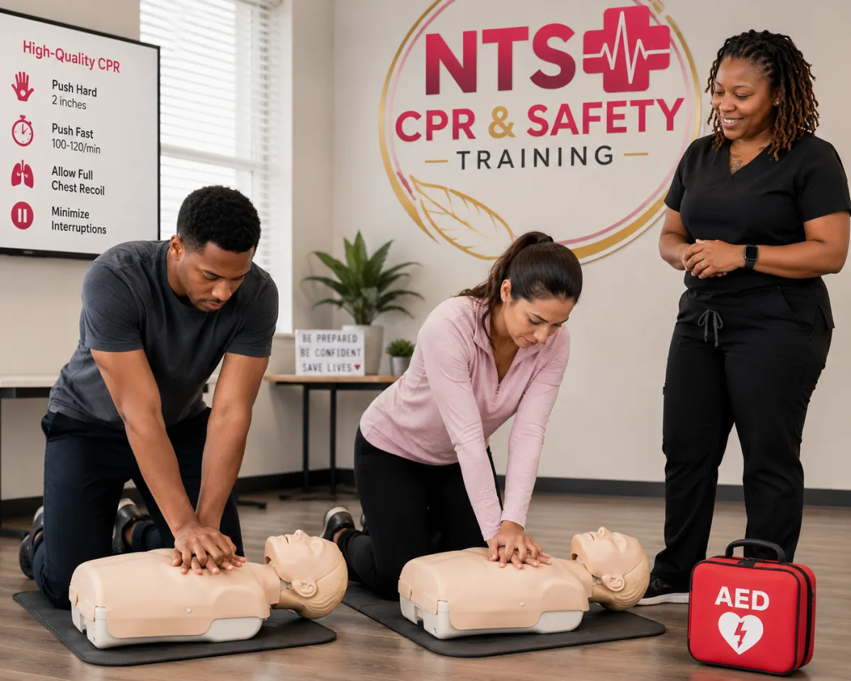 Instructor teaching CPR to a small group