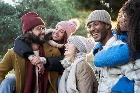 people standing in wooden structures