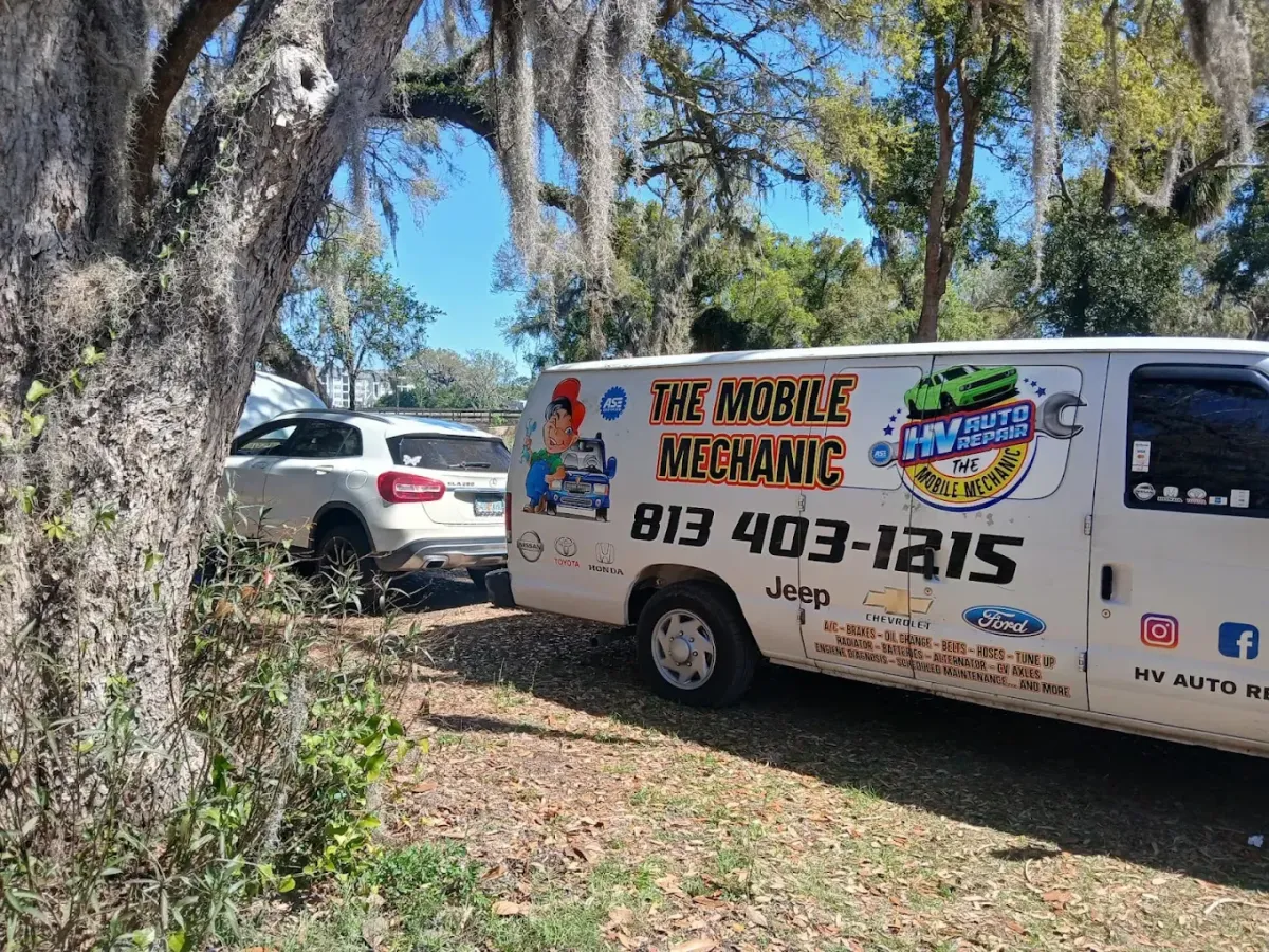 Mobile mechanic performing brake service in Downtown Tampa