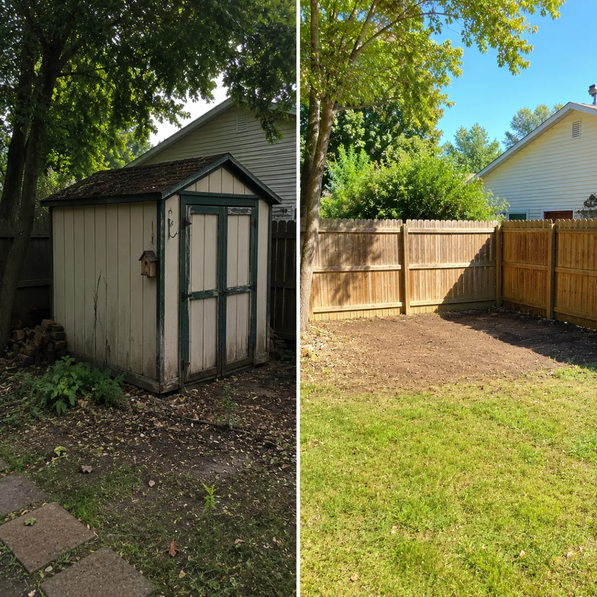 Photo of an old shed being demolished and removed