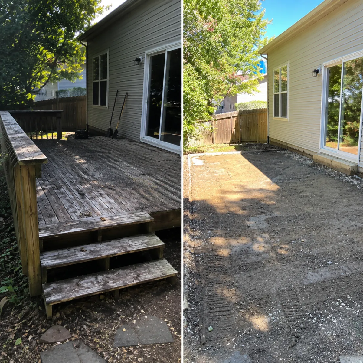 Photo of an old weathered deck being removed