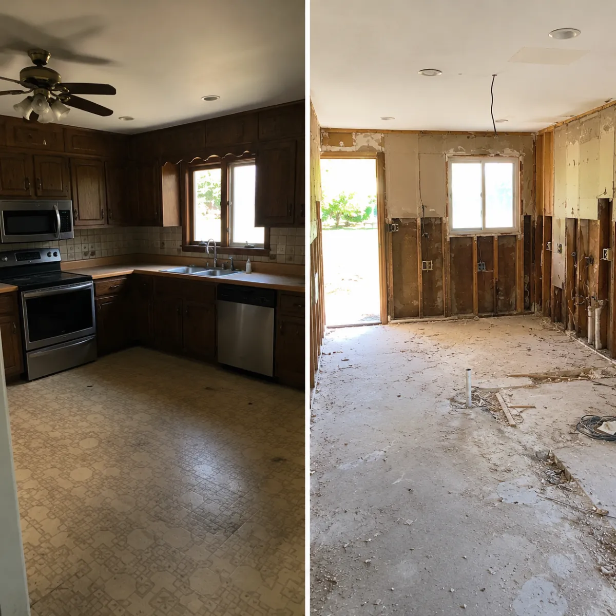 Photo of a kitchen demo tear-out in progress