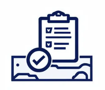 A sleek blue icon of a clipboard with a checklist, symbolizing efficient project management and site restoration with a modern design on a white background.