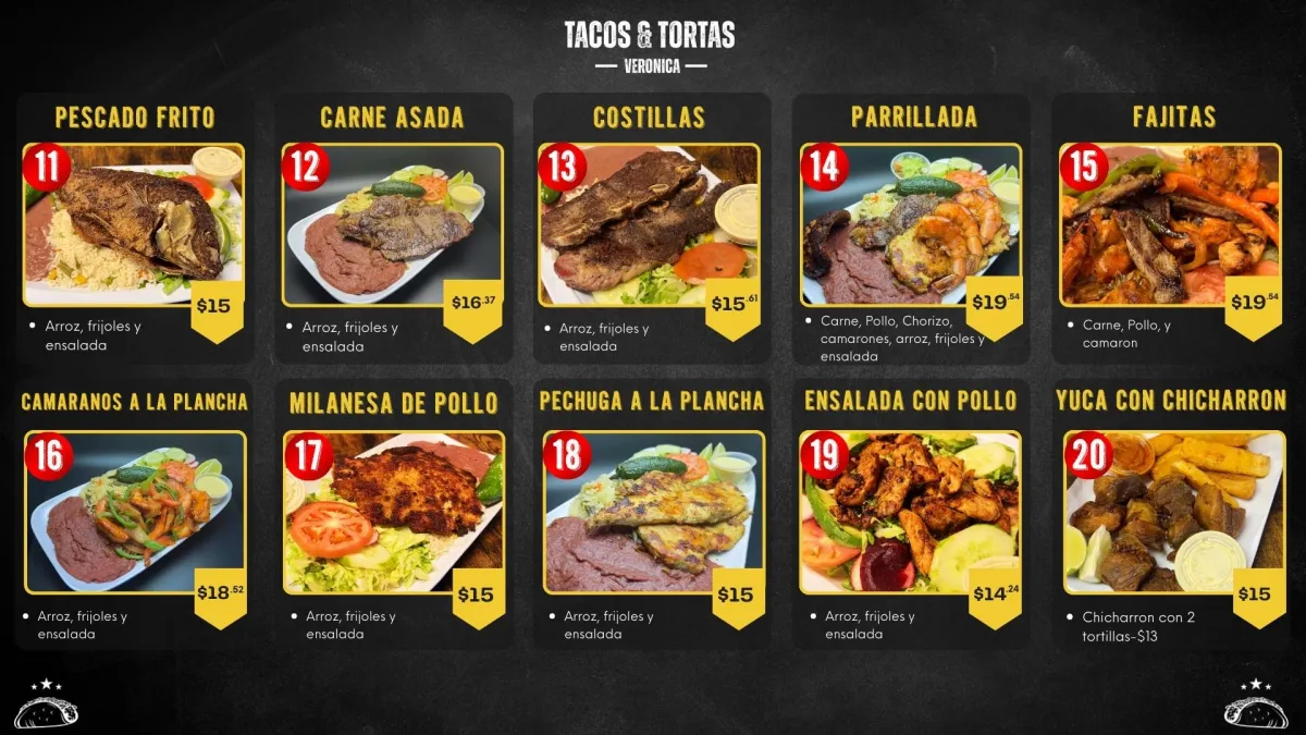 Tacos y tortas veronica menu