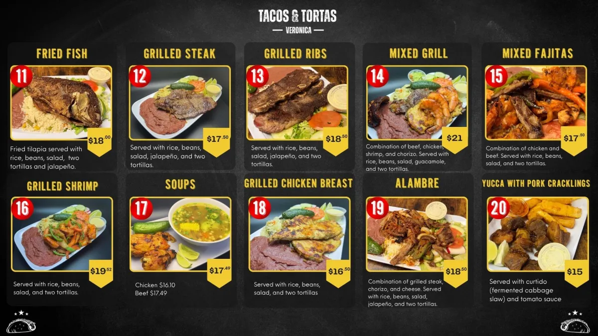 Tacos y tortas veronica menu