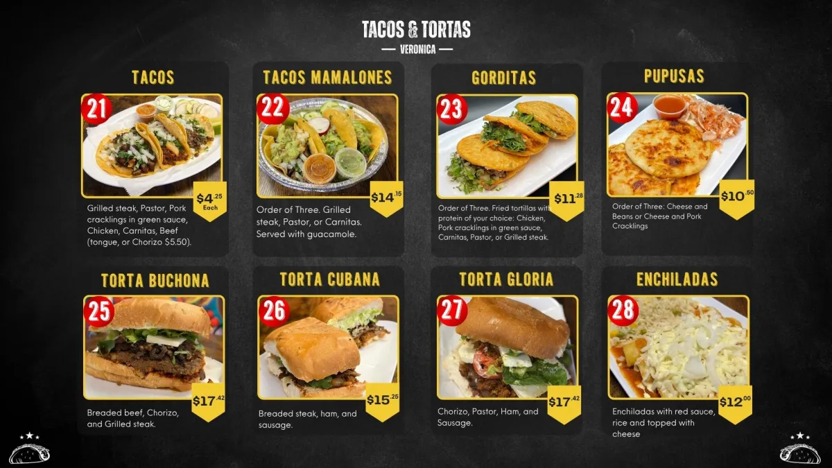 Tacos y tortas veronica menu