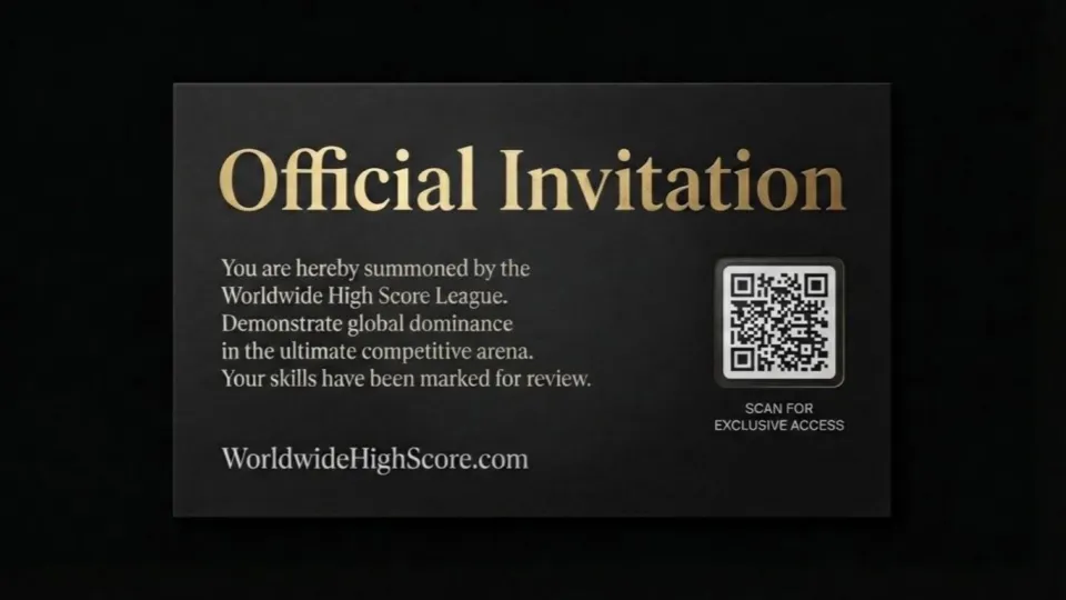 Worldwide High Score Official Invitation with scannable QR code to join the competition!
