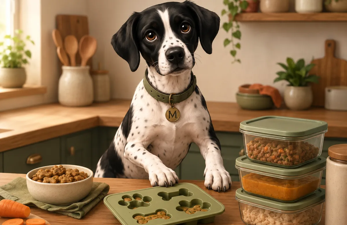 Perro comiendo alimento casero
