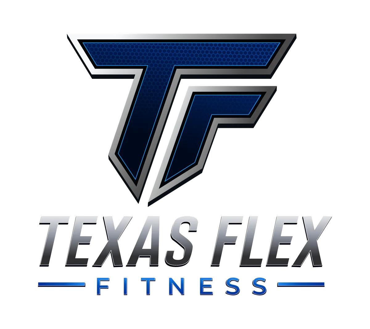 Texas Flex logo featuring the outline of the state of Texas, a barbell, and bold typography