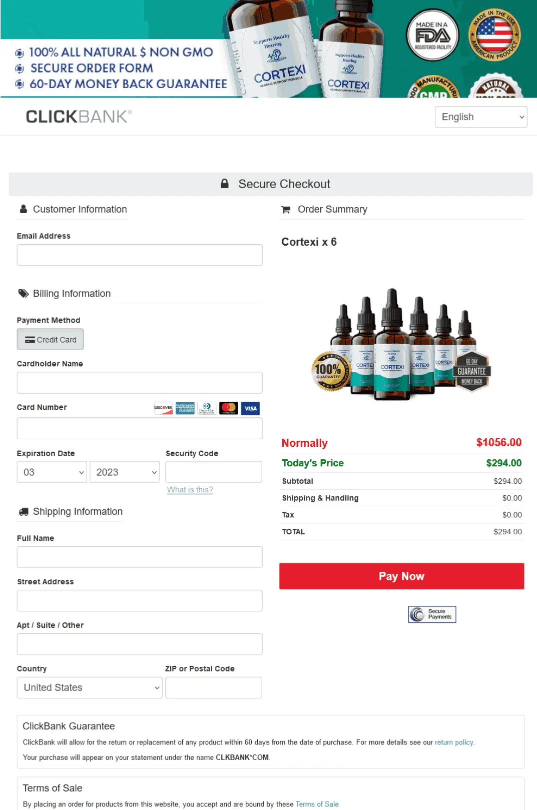 Cortexi -click-bank -order -page