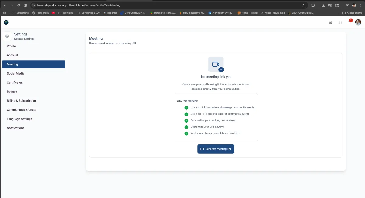 A permanent personal meeting link alongside the recordings hub