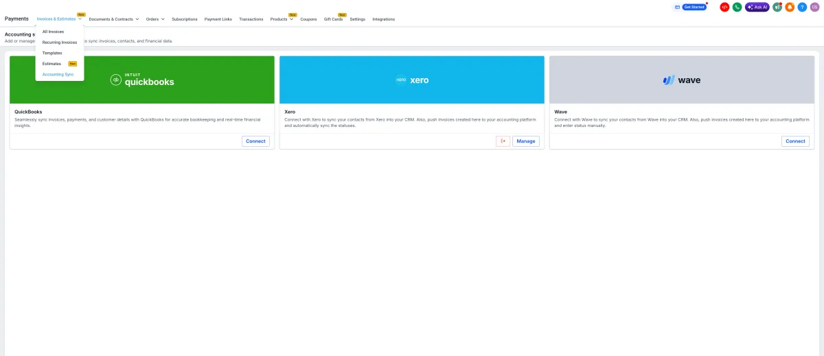 The accounting sync dashboard showing success and failure counts per connected platform