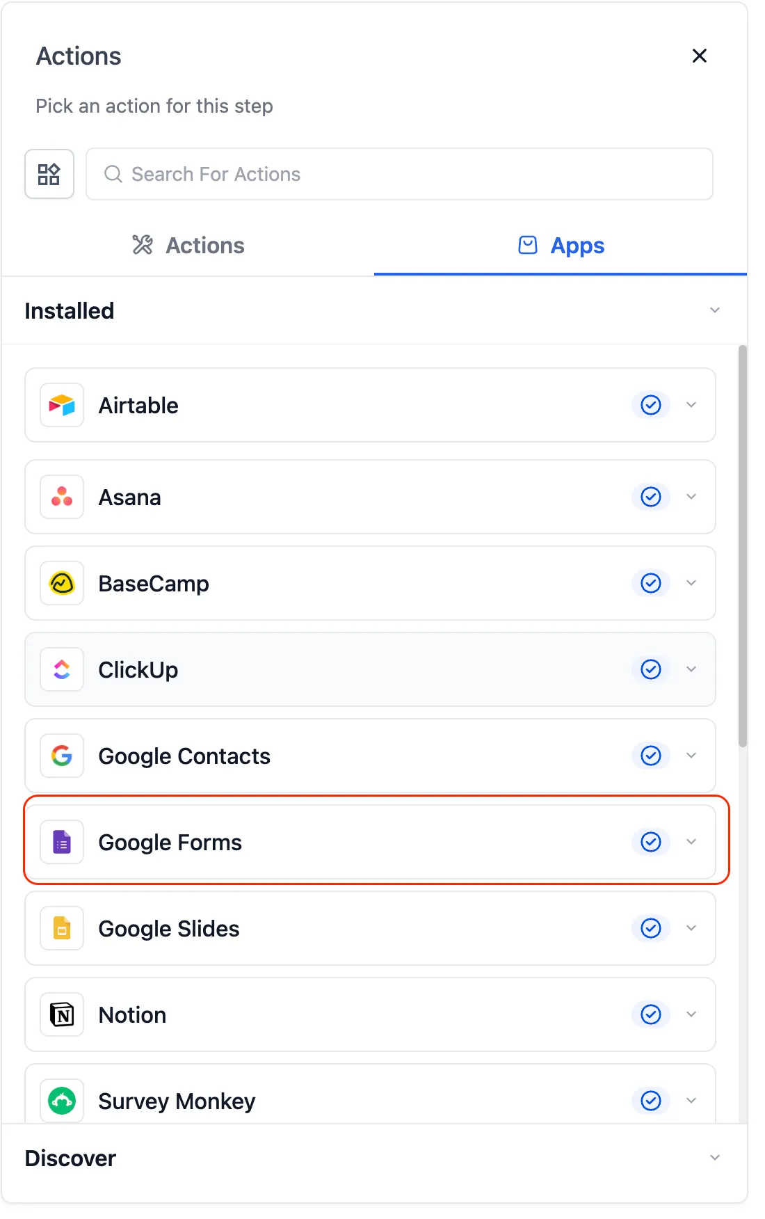 The Google Forms trigger configured in a workflow