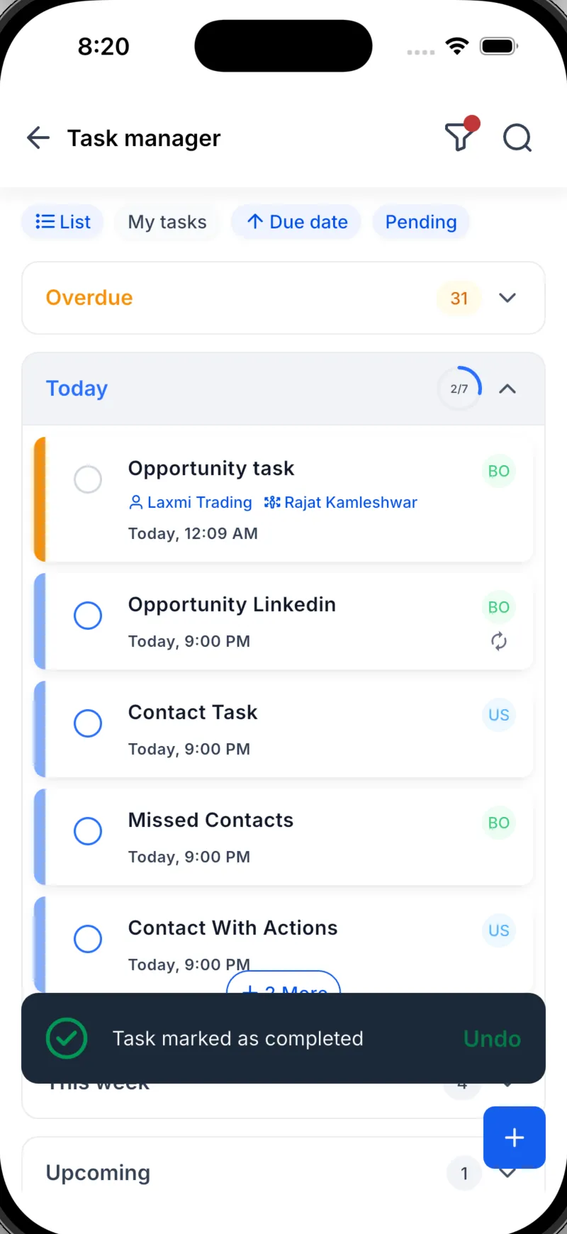 The rebuilt mobile task manager showing today’s progress ring and grouped tasks