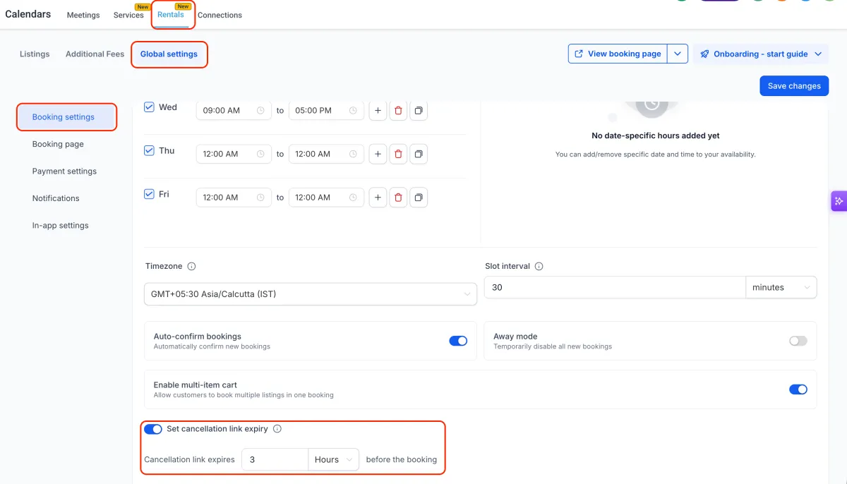 A rental booking cancellation page with an optional reason field