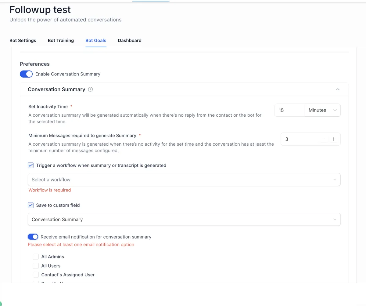 A generated conversation summary in the Conversations view