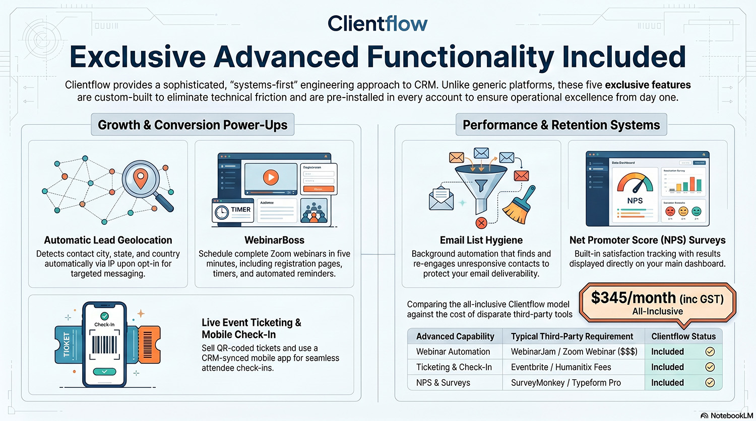 Advanced Functionality Included in Clientflow infographic
