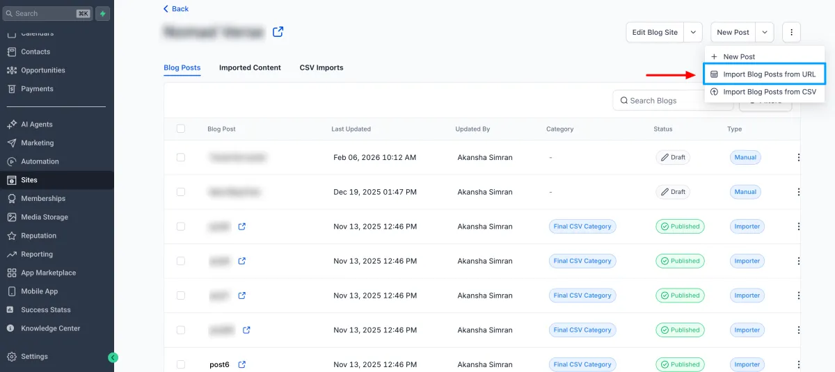 The redesigned blog importer flow The redesigned blog importer flow