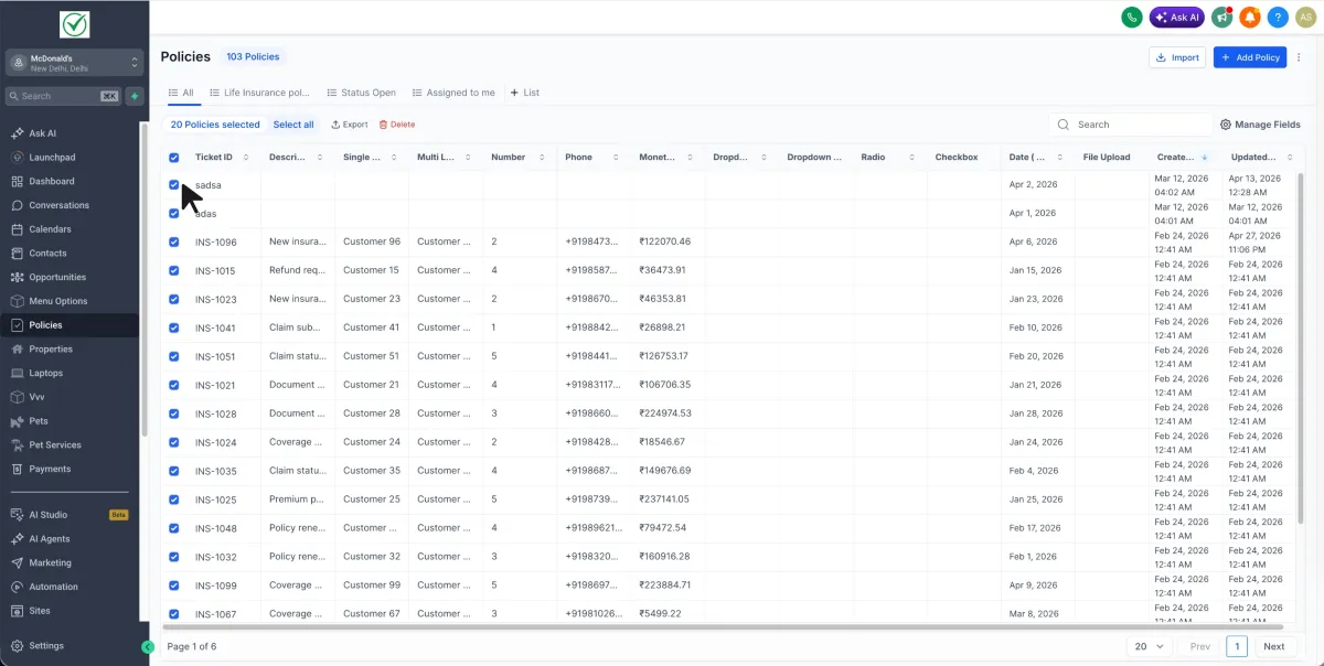 Bulk selection and delete applied to custom object records